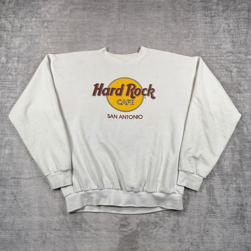Hard Rock Cafe Sweatshirt Mens Large White San Antonio Vintage 90s Crewneck